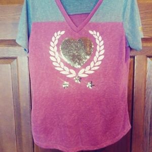 Heart V Neck Size Medium T-shirt With FREE SHIPPING